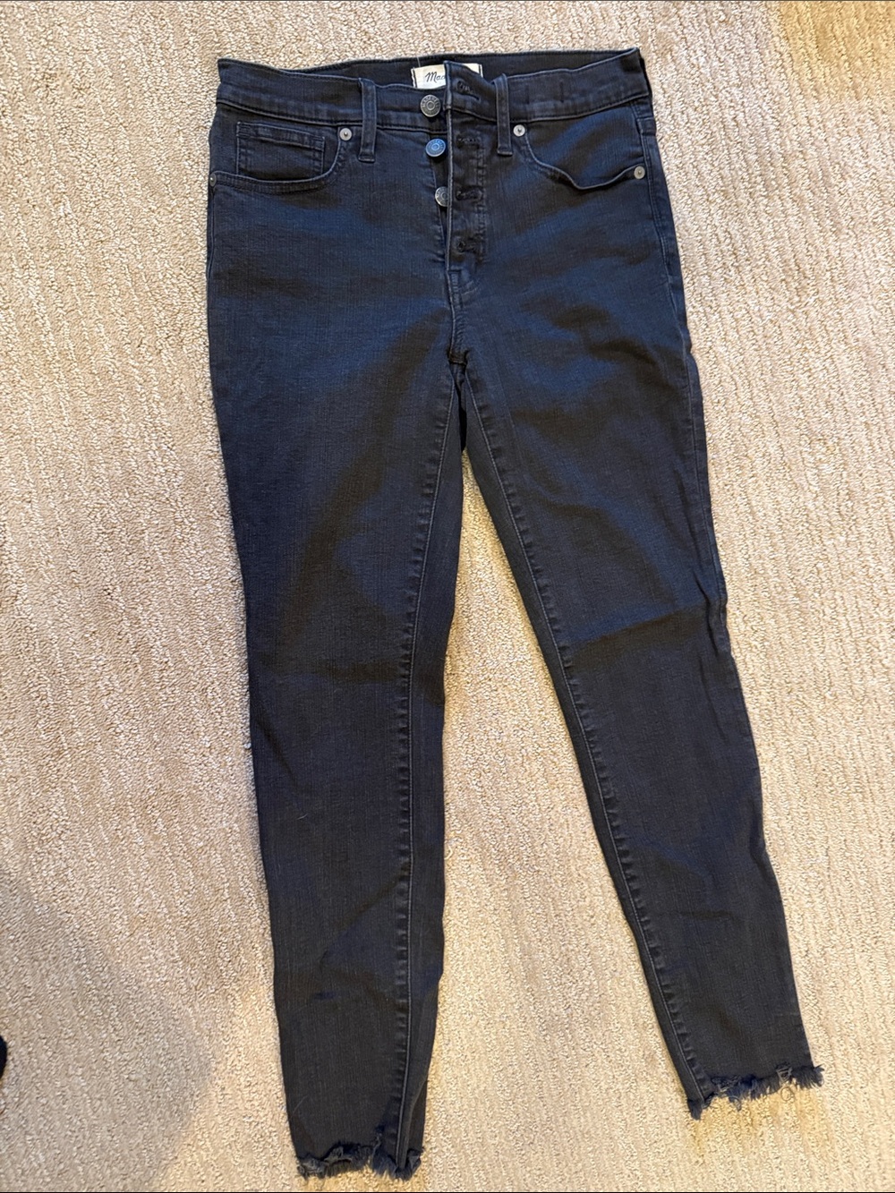Madewell Black Skinny Button-Fly Jeans with Raw Hem